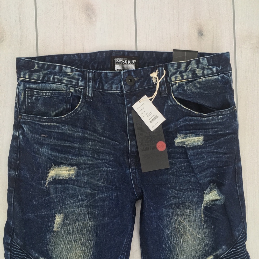 Smoke Rise Distressed Wash Slim Fit Biker Jeans - Picture 4 of 8